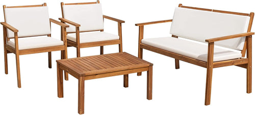 Patio Furniture 4 Piece Outdoor Acacia Wood Patio Conversation Sofa