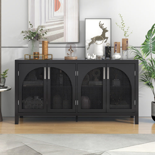 Large Storage Sideboard With Faux Rattan Doors And Metal Handles For