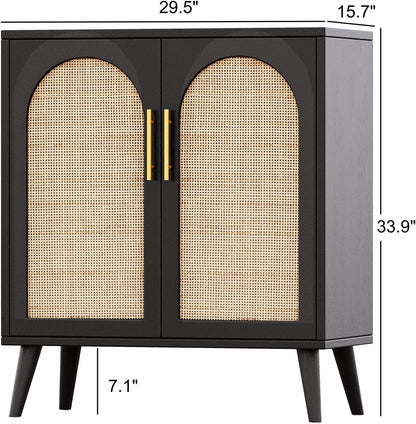 Rattan Storage Cabinet with Doors, Accent Bathroom Floor Cabinet,