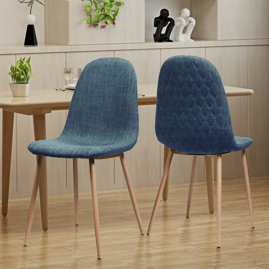 Set of 2 Mid-Century Modern Blue Dining Chairs – Upholstered Seats with Walnut Finish Iron Legs