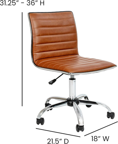 Alan Office Task Chair - Brown Vinyl - Chrome Frame - Armless - Ribbed