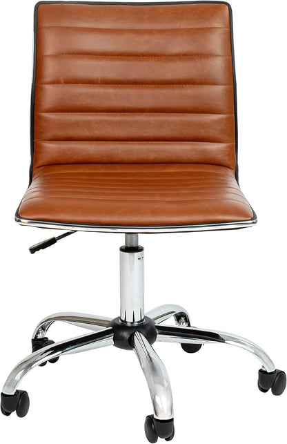 Alan Office Task Chair - Brown Vinyl - Chrome Frame - Armless - Ribbed