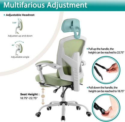 Home Office Desk Chair with Footrest, High-Back Mesh Rolling Swivel