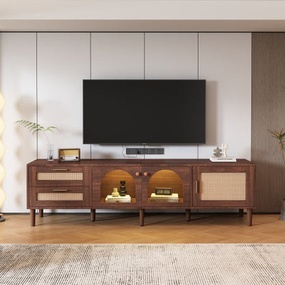 Rattan TV Stand With 3 Cabinets 2 Drawers, Rattan-inspired Media