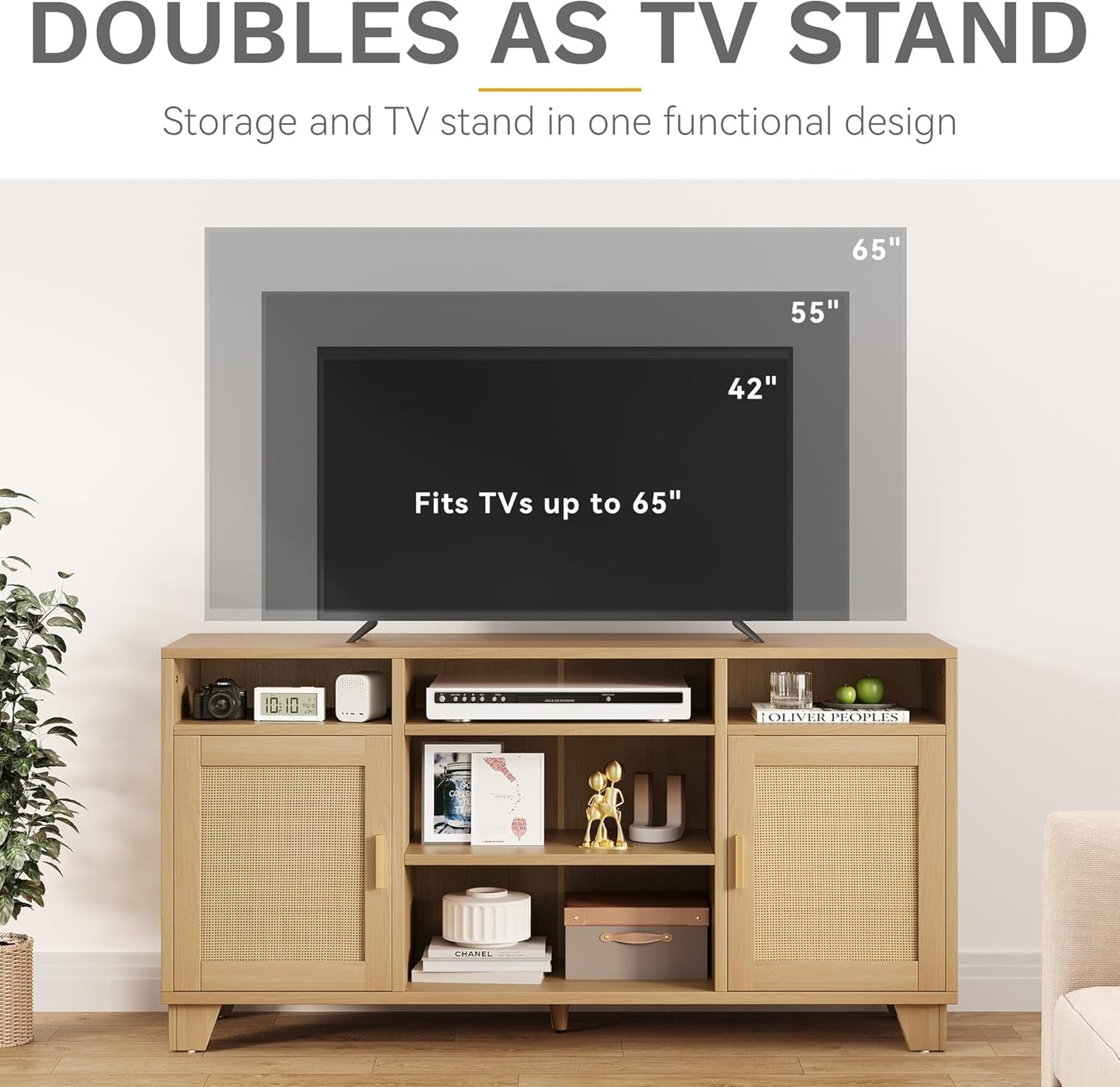 Rattan TV Stand for Tvs up to 65 Inch, Entertainment Center with