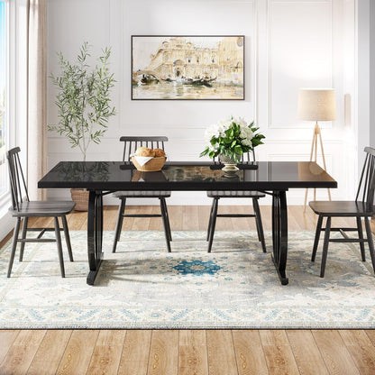 Black Dining Table for 4 to 6 People, 63-Inch Rectangular Dining Room