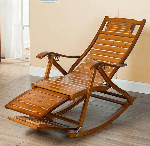 Heavy Duty Bamboo Rocking Chair Adjustable Lounge Recliner Leisure