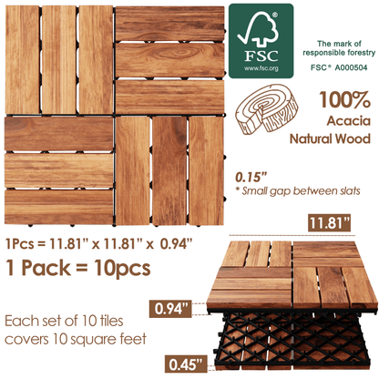 Hardwood Interlocking Patio Deck Tiles - Easy to Install