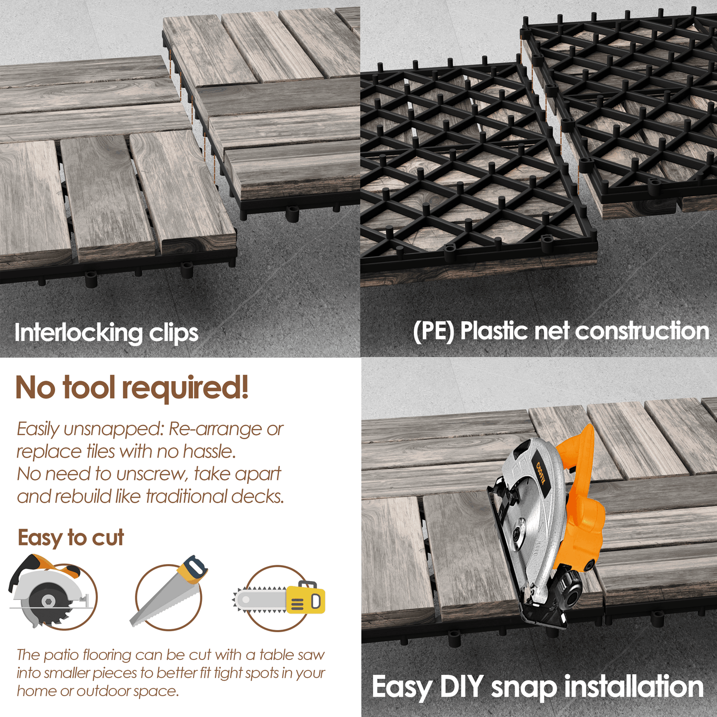 Hardwood Interlocking Patio Deck Tiles - Easy to Install