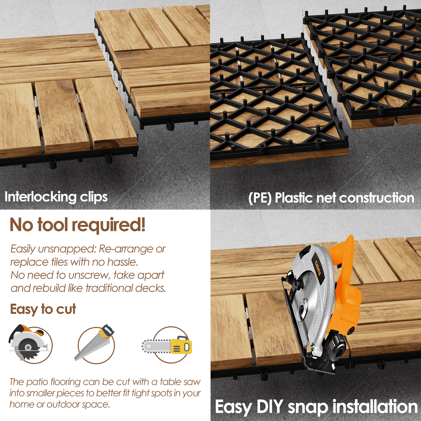 Hardwood Interlocking Patio Deck Tiles - Easy to Install