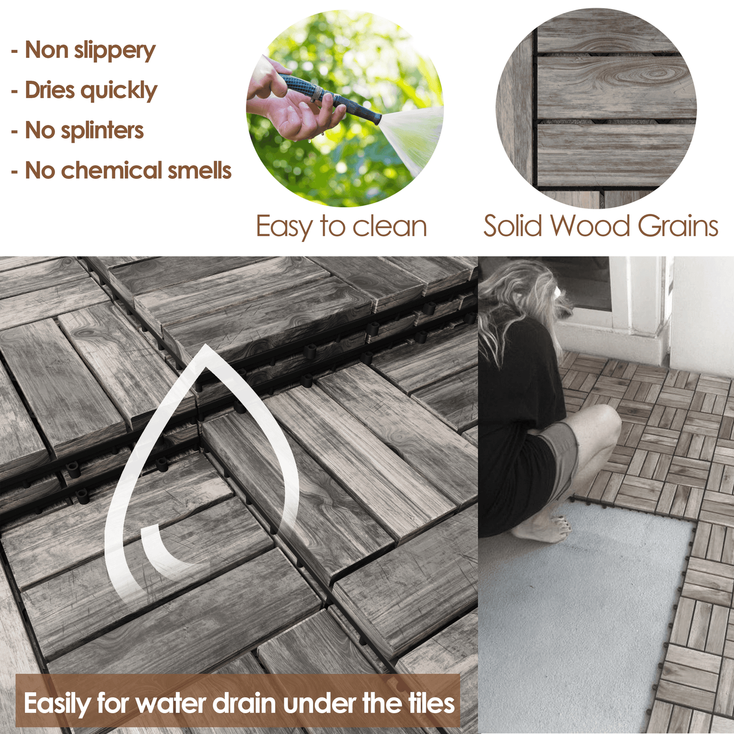 Hardwood Interlocking Patio Deck Tiles - Easy to Install