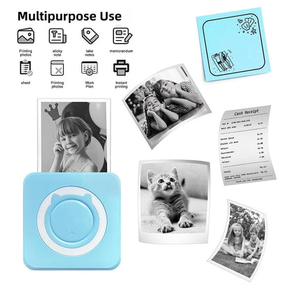 Mini Printer Portable Thermal Stickers Paper Inkless Bluetooth