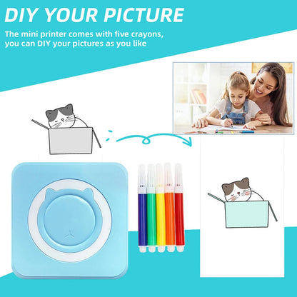 Mini Printer Portable Thermal Stickers Paper Inkless Bluetooth