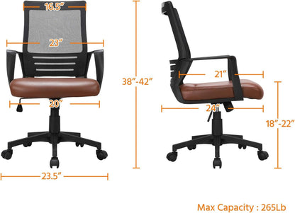 Ergonomic Home Office Chair Leather and Mesh Combine Desk Chair