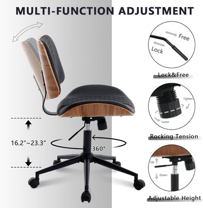 Home Office Chair No Arms with Wheels, Adjustable Height Small Desk