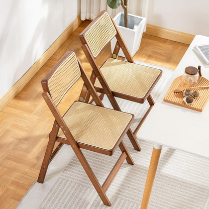 Rattan Folding Chairs, Modern Mid Century Dining Chairs Set of 2,