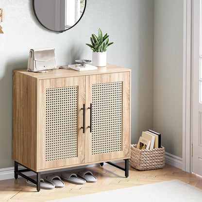 Storage Cabinet with Handmade Natural Rattan Doors, Rattan Buffet