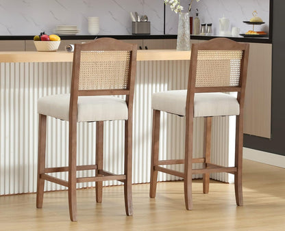 Counter Height Bar Stools Set of 2 Farmhouse Barstools with Rattan