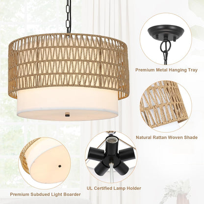 Farmhouse Chandeliers for Dining Room,5-Light Rattan Boho Chandelier