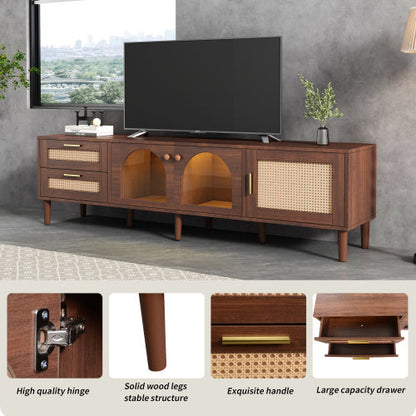 Rattan TV Stand With 3 Cabinets 2 Drawers, Rattan-inspired Media