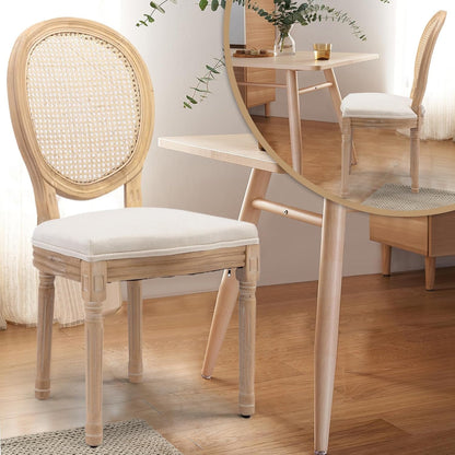 Rattan Back Upholstered Dining Chairs Set of 6 French Country Oval