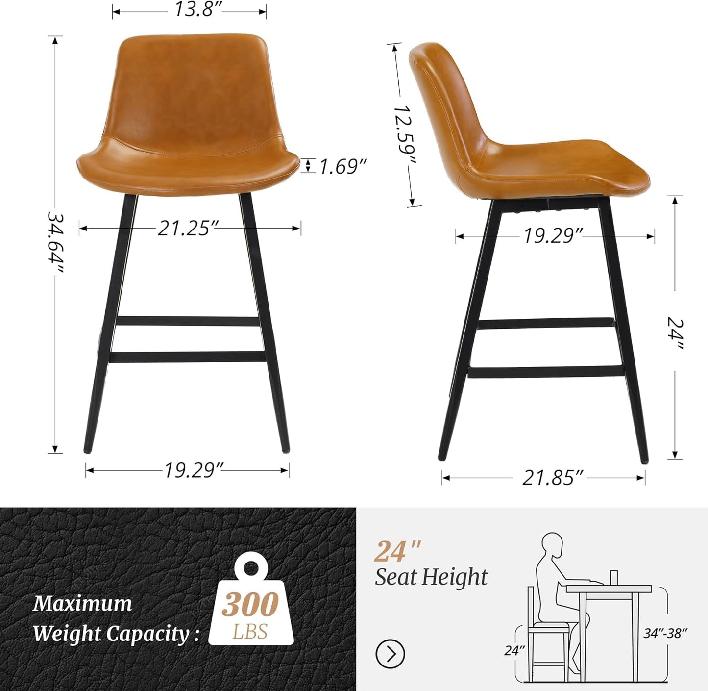 24 Inch Counter Stool, Modern Bucket Barstool, Kitchen Counter with