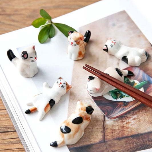 Porcelain Cat Chopstick Holders Set