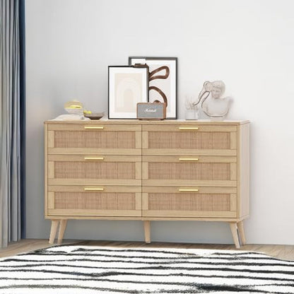 Rattan Double Dresser with 6 Drawers