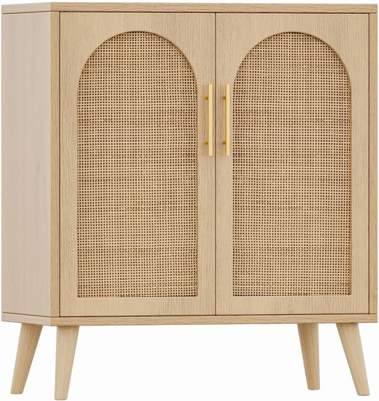 Rattan Storage Cabinet with Doors, Accent Bathroom Floor Cabinet,