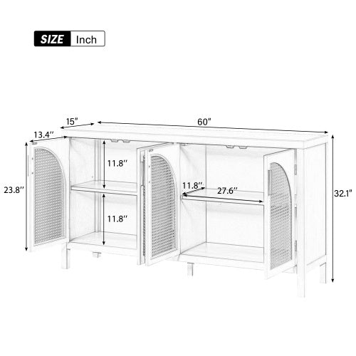 Large Storage Sideboard With Faux Rattan Doors And Metal Handles For