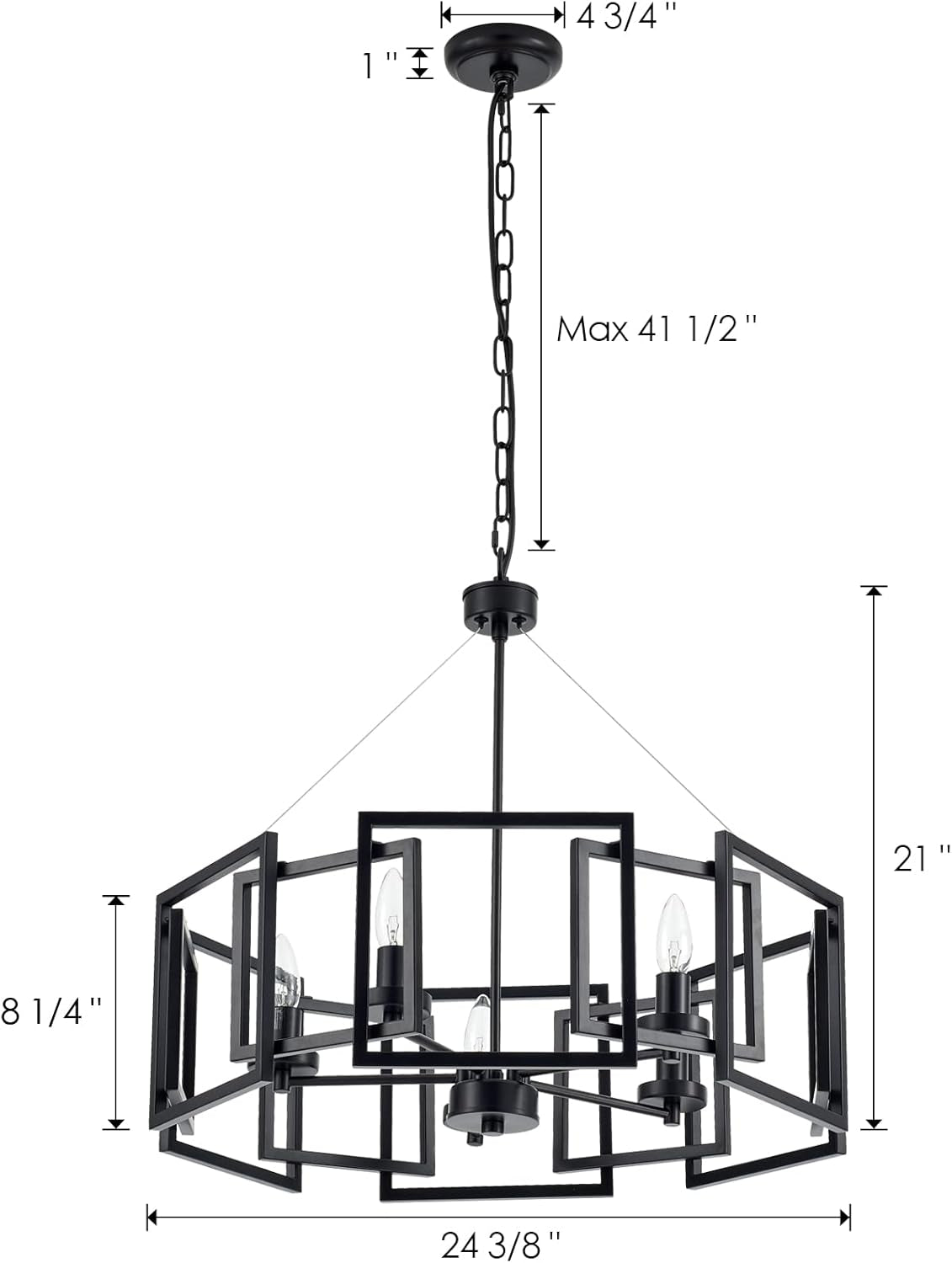 Industrial Style Chandelier, with Matt Black Finish Geometric Shade