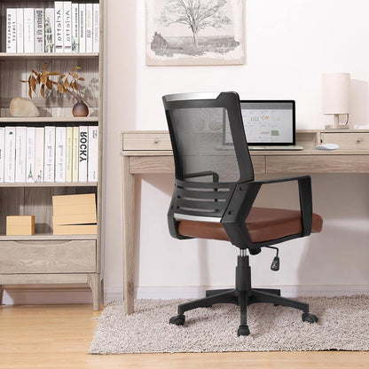 Ergonomic Home Office Chair Leather and Mesh Combine Desk Chair