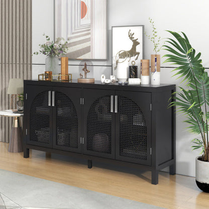 Large Storage Sideboard With Faux Rattan Doors And Metal Handles For