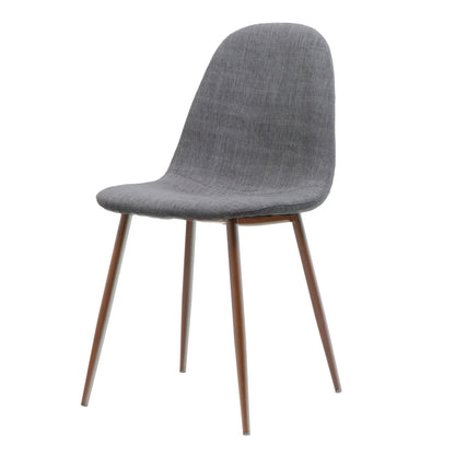 Set of 2 Modern Dining Chairs with Solid Back – Light Gray Upholstered Seats & Walnut Finish Iron Legs