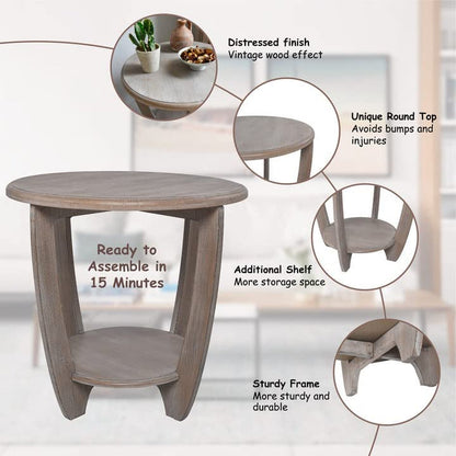 Rustic French Country End Table with Storage Shelf