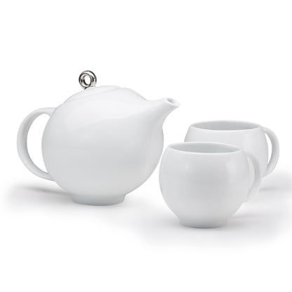 EVA Tea set - Glossy White Porcelain Teapot & 2 Teacups - Award-Winning Design