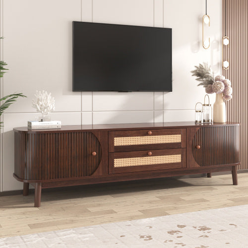 Rattan TV Stand For TVs Up To 75'', Modern Farmhouse Media Console,