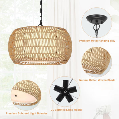 Rattan Farmhouse Chandelier Light Fixtures, 5-Lights Boho Large