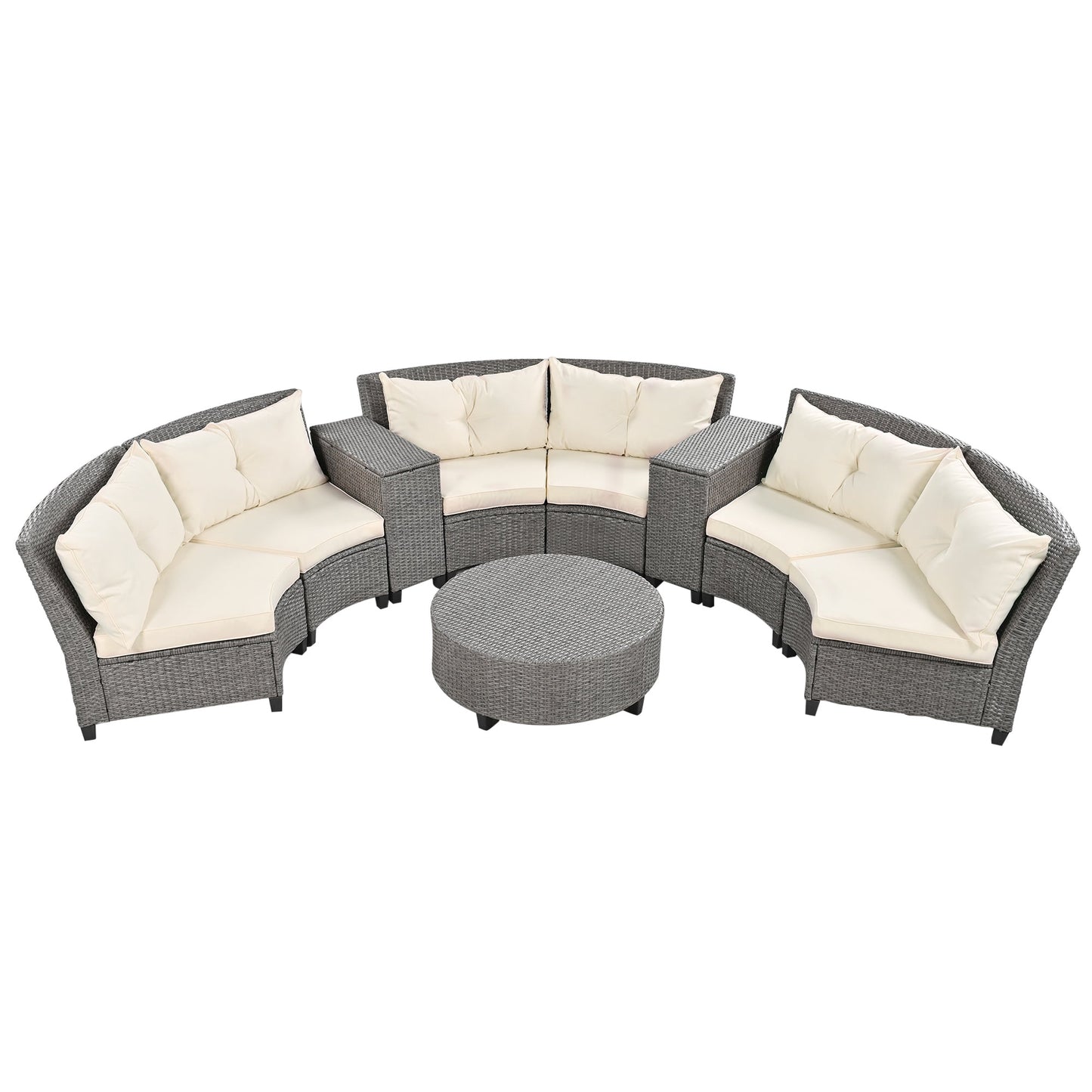 6 - Person Fan-shaped Rattan Suit Combination with Cushions and