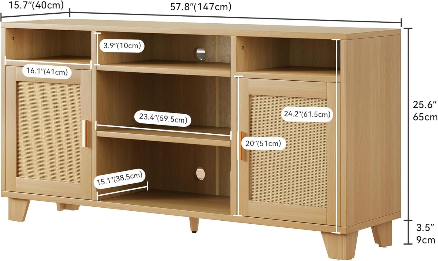 Rattan TV Stand for Tvs up to 65 Inch, Entertainment Center with