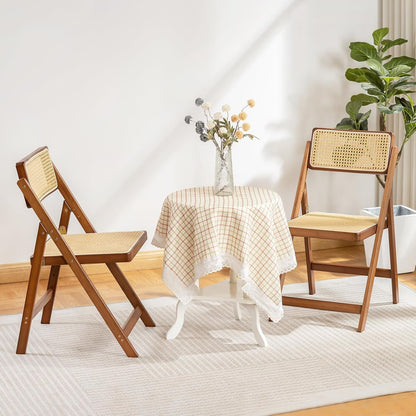 Rattan Folding Chairs, Modern Mid Century Dining Chairs Set of 2,