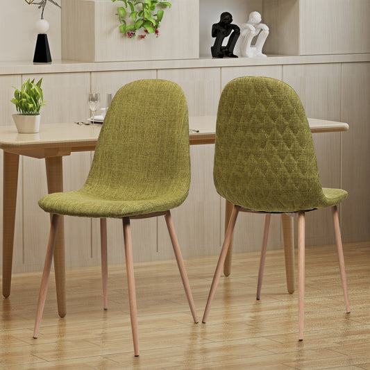 Set of 2 Modern Green Fabric Dining Chairs – Upholstered Polyester Seats with Walnut Finish Iron Legs