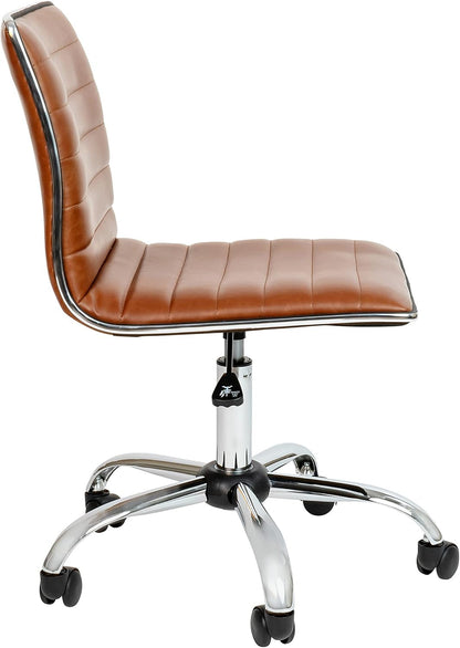 Alan Office Task Chair - Brown Vinyl - Chrome Frame - Armless - Ribbed