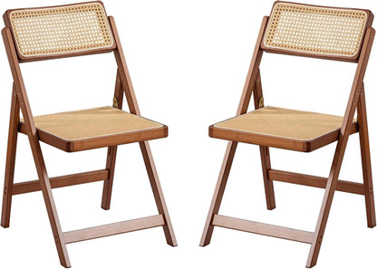 Rattan Folding Chairs, Modern Mid Century Dining Chairs Set of 2,