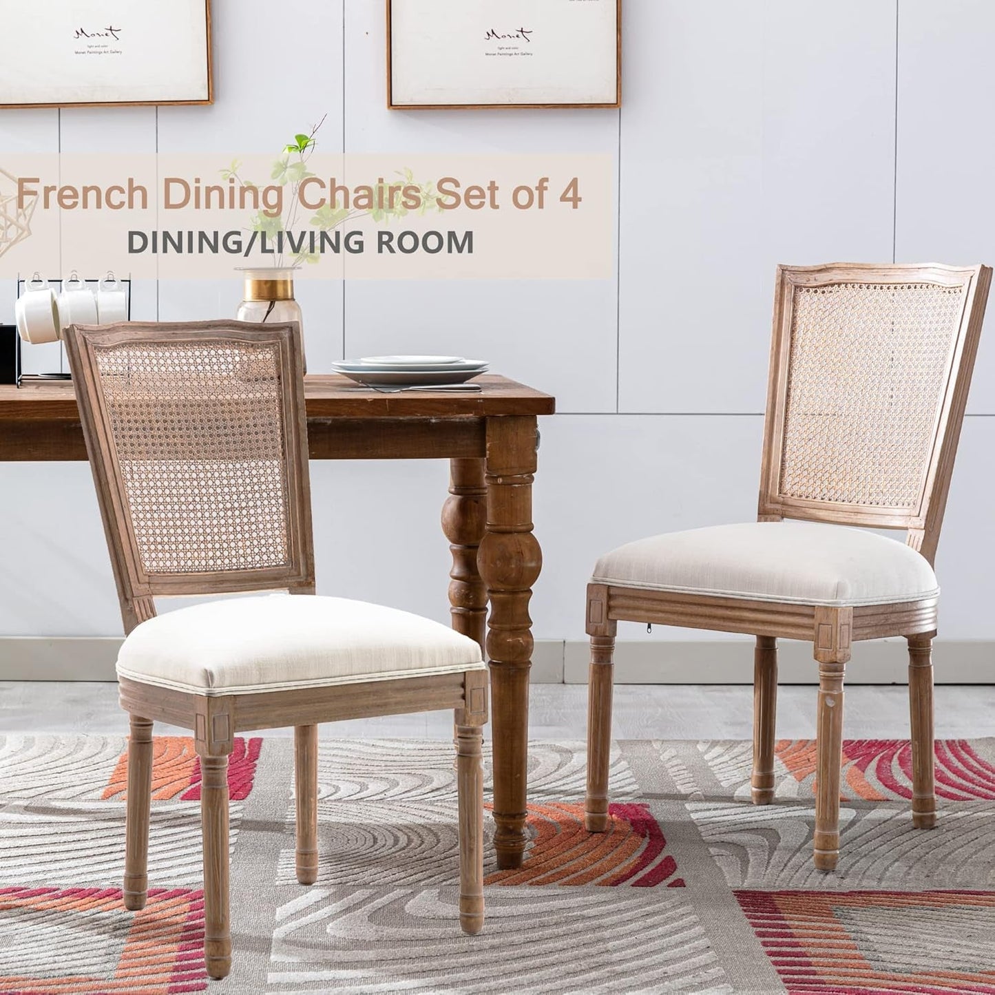 Farmhouse Dining Room Chairs Set of 4, French Dining Chairs with