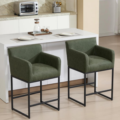 Upholstered Counter Height Bar Stools Set of 2, Modern 25'' H Leather