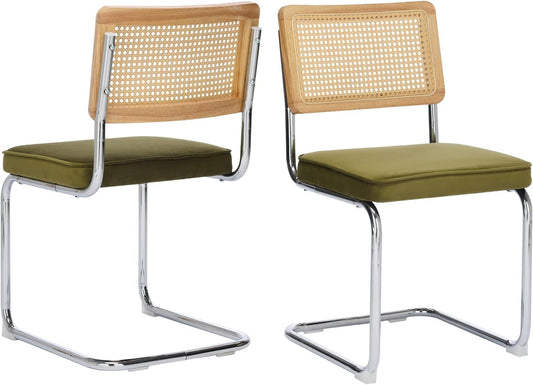 Rattan Dining Chairs Set of 2,Upholstered Mid-Century Modern Dining