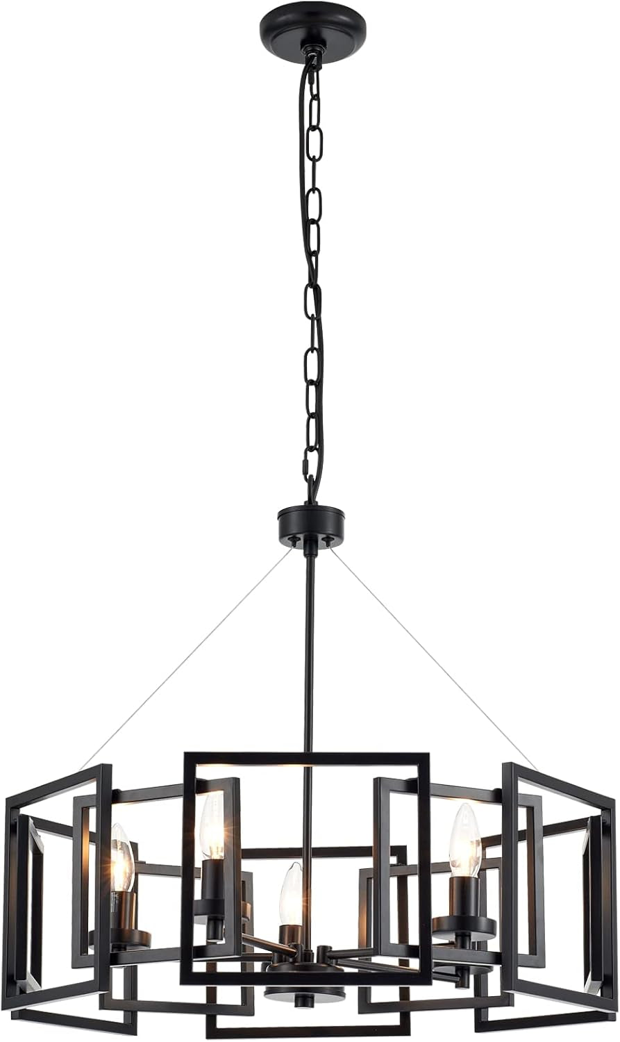 Industrial Style Chandelier, with Matt Black Finish Geometric Shade