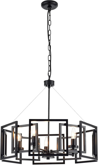 Industrial Style Chandelier, with Matt Black Finish Geometric Shade