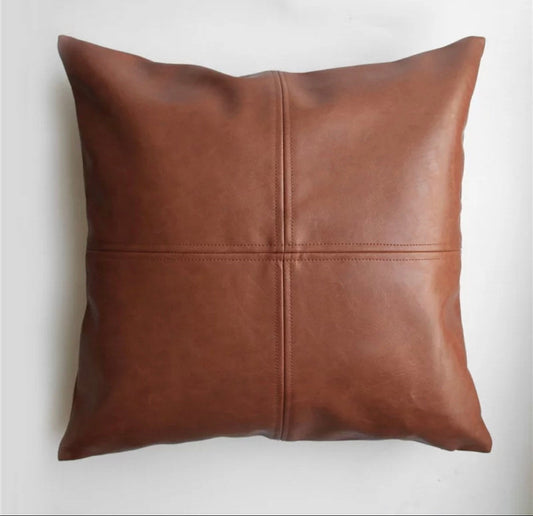 Vegan Leather Pillow Cover, Faux leather throw pillow cover